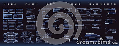 HUD elements set. Techno-frames, callouts, information blocks, elements of robotics. Cyber â€‹â€‹techno frame for user interface H Vector Illustration